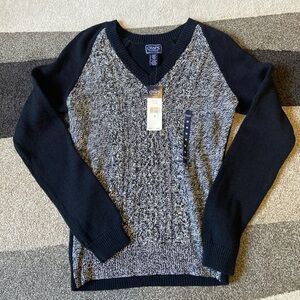 Chaps Womens Sweater Sz M Black/Cream Cotton Blend Sweater NWT